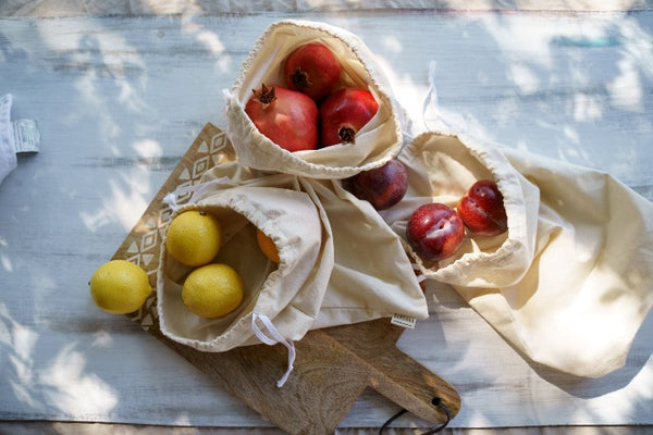 Produce Bags, Set of 3 Reusable Muslin Bag, Eco Produce Bags for Grocery and Storage, Farmer's market Bag, Zero waste bag, Made in the USA