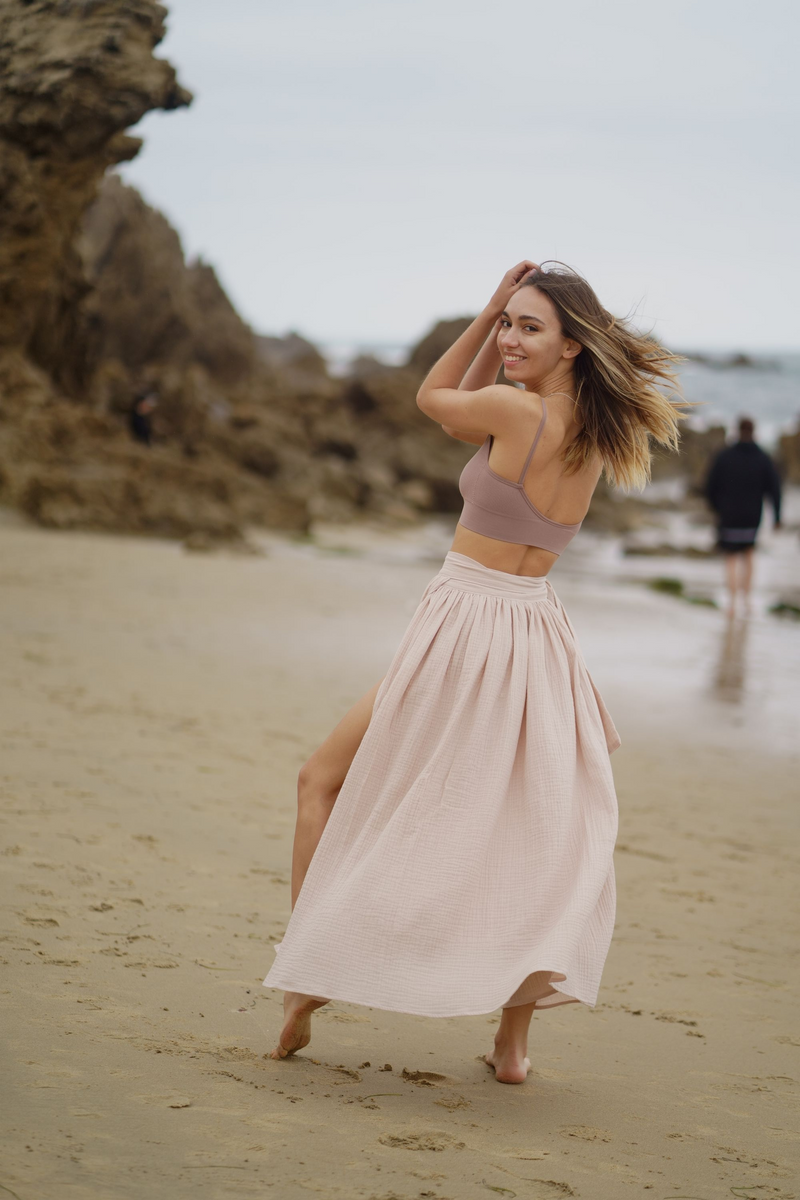 LEYLA Gauze cotton wrap maxi skirt SANDARA