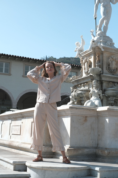 linen jacket with ruffles