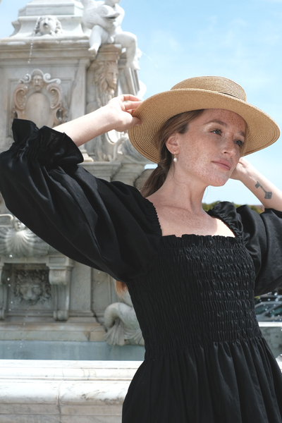 sandara, linen midi dress, puffy dress, romantic dress, casual dress, party dress, holiday dress, french dress, cottagecore dress, off shoulder dress, victorian dress, sustainable dress, usa made dress, black linen dress, lavender purple linen dress, fall dress, milkmaid dress black, black wedding dress, slow fashion