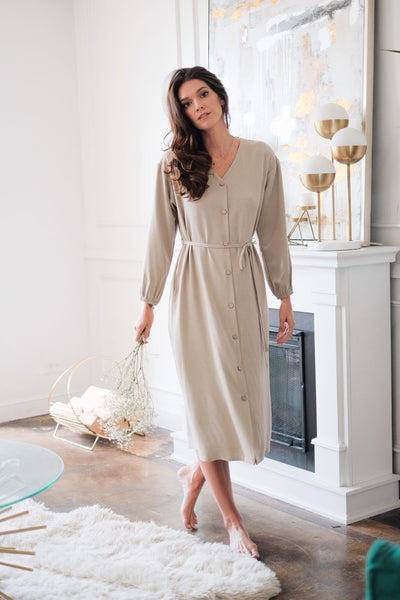 sandara, tencel dress, women midi dress, buttoned dress, classic dress, beige midi dress, black midi dress, sustainable dress, midi dress usa, minimalist dress, fall dress women, dress long sleeve, maternity dress, office dress, eco friendly dress