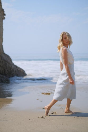sandara, women midi skirt, linen wrap skirt, midi skirt, classic wrap skirt, high waist skirt, linen clothes, minimalist skirt, made in usa skirt, sustainable skirt, sustainable clothes, eco skirt, minimalist skirt, basic skirt, office skirt, blue skirt, all seasons skirt, a line skirt, linen clothes made in usa
