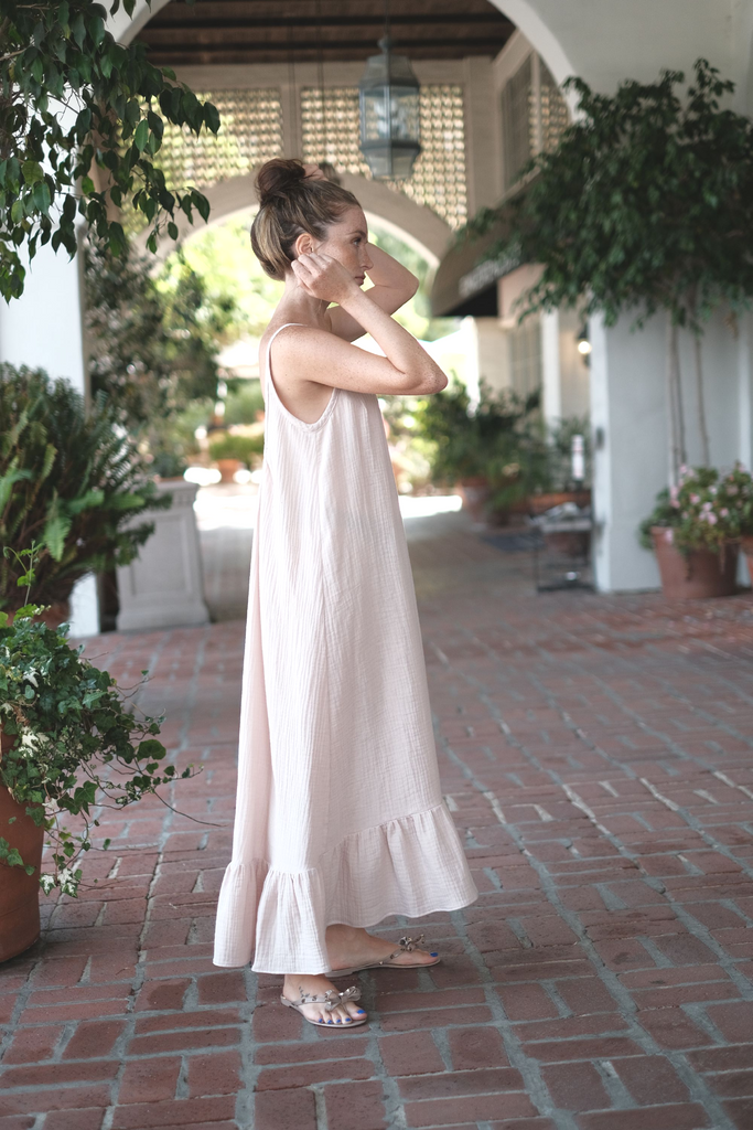 ARIEL Gauze cotton slip maxi dress with low back SANDARA