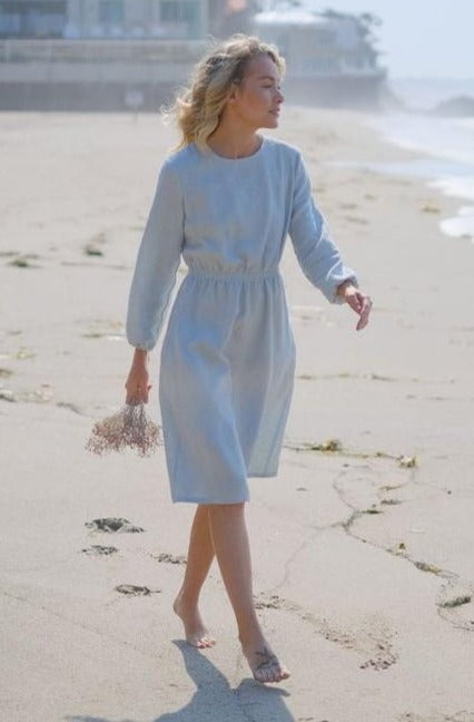 ANNA Linen straight midi dress